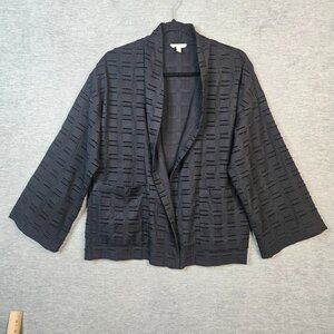 Eileen Fisher Women's Boxy Fit Open Cotton Woven Textured Squares Jacket Sz L